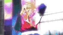 a blurry picture of a person holding a purple balloon