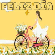 feliz dia animated girl biking flowers