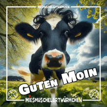 a picture of a cow with the words guten moin