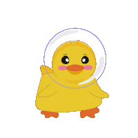 a cartoon duck wearing a clear helmet on a white background