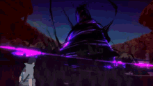 a computer generated image of a purple sphere with a purple light coming out of it