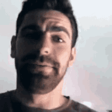 a man with a beard is making a funny face in a blurry photo .