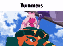 a picture of a cartoon character with the word yummers on the bottom