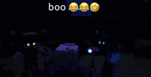 a dark room with smiley faces and the word boo on the top