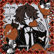 a drawing of a man in a suit and tie with the words i love you on it