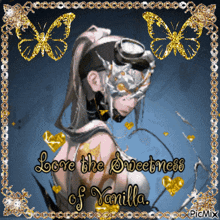a picture of a woman in a mask with the words love the sweetness of vanilla