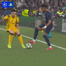 two soccer players on a field with one wearing a jersey that says ' bet365 ' on it