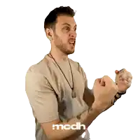 a man is making a funny face and the word mcdh is on the bottom right