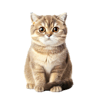 a cat is sitting down and looking at the camera with a white background