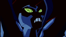 a close up of a cartoon character 's face with flames coming out of his eyes