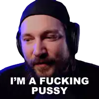 a man wearing headphones says i 'm a fucking pussy on a white background