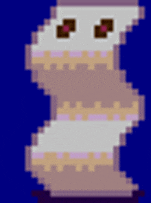 a pixel art drawing of a worm with a blue background