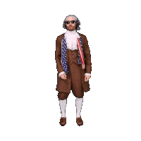 a man dressed as benjamin franklin is wearing headphones and sunglasses