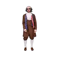 a man dressed as benjamin franklin is wearing headphones and sunglasses