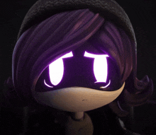 a cartoon character with purple hair and a mask on her face