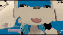 a close up of a cartoon character 's face with a few lines of text visible