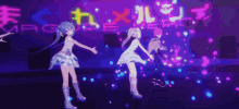 a group of anime characters dancing in front of a sign that says magic energy