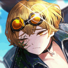 a close up of a person 's face with goggles on their head