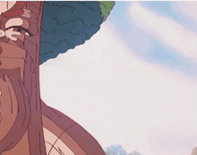 a cartoon drawing of a tree trunk with a blue sky in the background