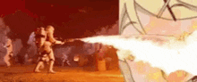 a cartoon character is holding a fire extinguisher and spraying it at a group of people .