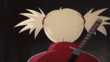a girl with blonde hair is holding a sword