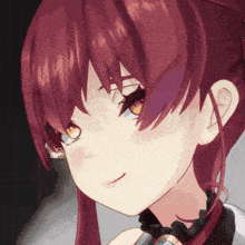 a close up of a anime girl with red hair