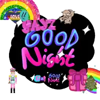 a good night greeting card with a nutcracker and a rainbow