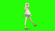 a cartoon of a girl walking on a green screen .