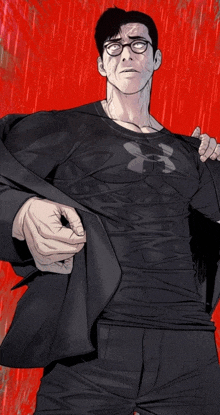 a man in a black under armour shirt
