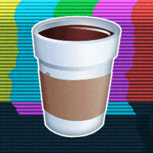 a cup of coffee on a colorful background with a rainbow