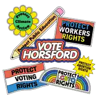 a bunch of stickers with one that says vote horsford on it