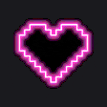 a pixel art heart with a pink light coming out of it .