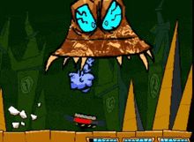 a cartoon drawing of a monster with blue eyes and a hat