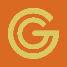 a blue background with a white g in a circle