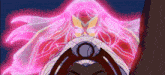 a cartoon of a woman with long pink hair and a mask on her face