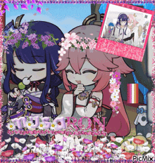 a picture of a girl with a flower crown on her head and a picture of another girl with a crown on her head