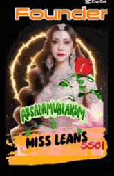 a picture of a woman with a rose and the words founder