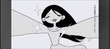 a black and white drawing of a woman with chinese writing on the bottom