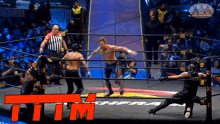 two wrestlers in a ring with the letters tim on the bottom