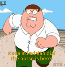 peter griffin from family guy is running down a road
