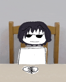a drawing of a person sitting in a chair with a piece of paper in front of them