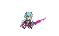 a cartoon drawing of a girl holding a sword