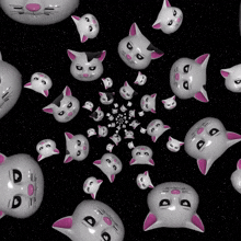 a kaleidoscope of white cats with pink ears and eyes