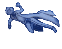 a drawing of a person with a blue cape on