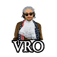 a man in a costume with the word vro on the bottom right
