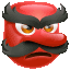 a red emoji with a black mustache and eyebrows .