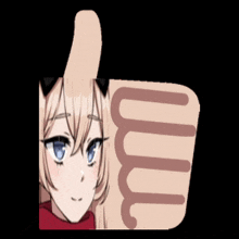 a girl with cat ears gives a thumbs up