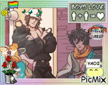 a picture of two boys with the words boys love written above them
