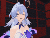 a girl with white hair and wings is being touched by someone