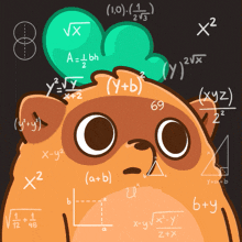 a cartoon drawing of a cat with mathematical equations around it